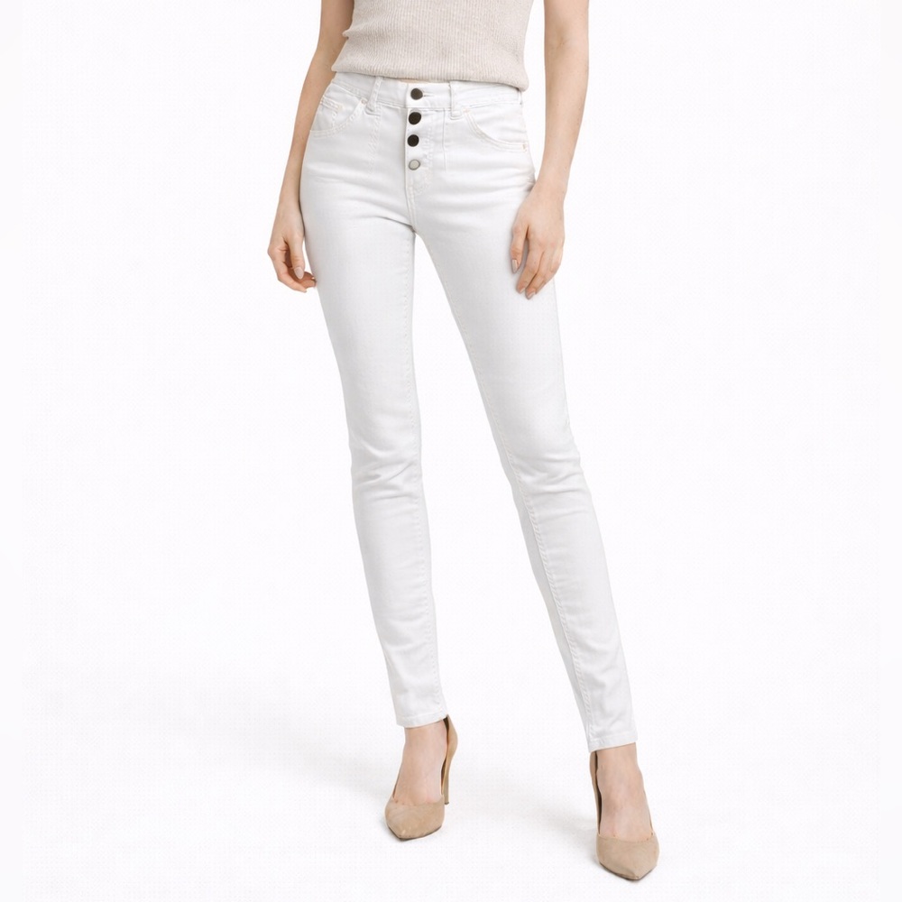 ba&sh Mid Rise Skinny White Jeans 24 Button Fly Stretch Denim